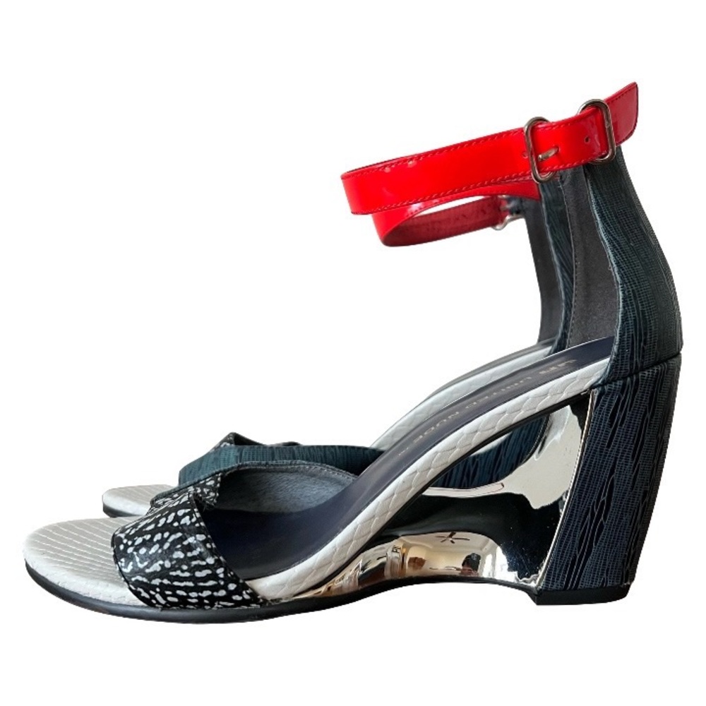 United Nude Leather Bella Bella Cut Out Wedge Heels Marino Blue Size 8